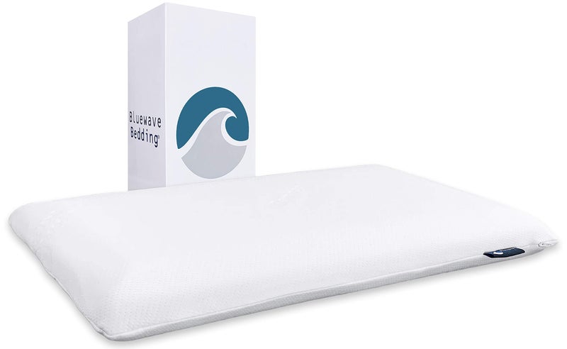 Bluewave Bedding Super Slim Gel Memory Foam Pillow for Stomach and Back Sleepers - Thin, Flat Design for Cervical Neck Alignment and Deeper Sleep (3.25-Inches Height, King Size) - Image 1